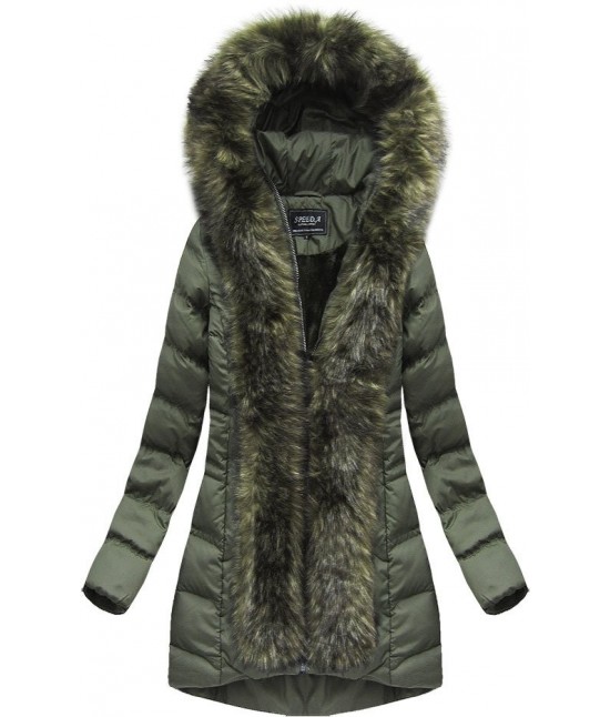 Dámska zimná bunda s kožušinou MODA749 khaki
