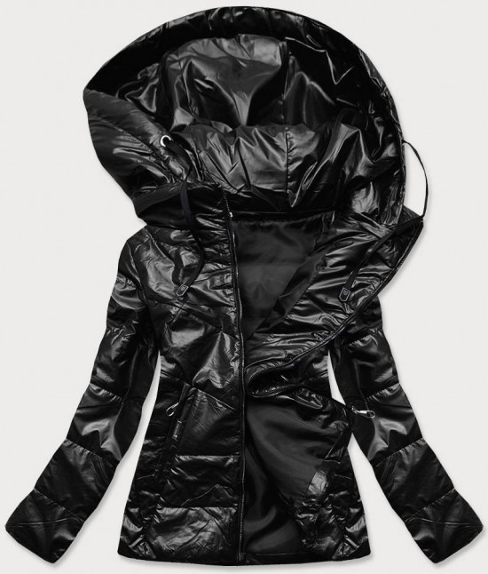 Dámska lesklá jesenná bunda MODA9751 čierna