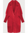 Dlhý dámsky vlnený kabát alpaka MODA102 červený