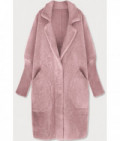 Dlhý dámsky vlnený kabát alpaka MODA102 ružový