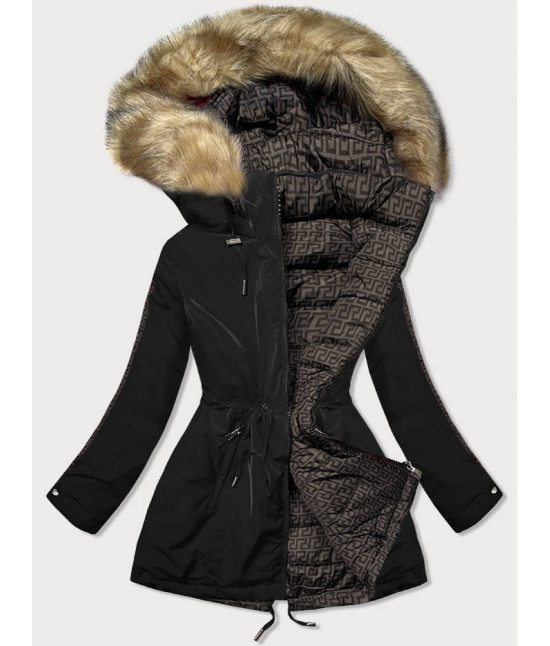 Dámska obojstranná zimná bunda MODA555 čierno-hnedá