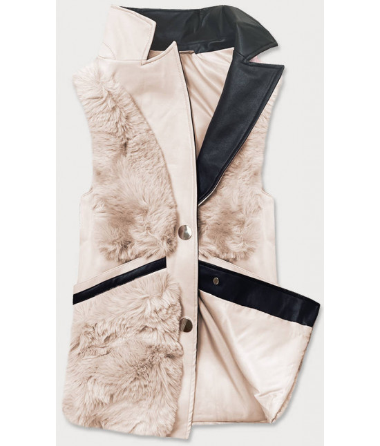 Elegantná dámska vesta z kožušinou MODA9593 krémová
