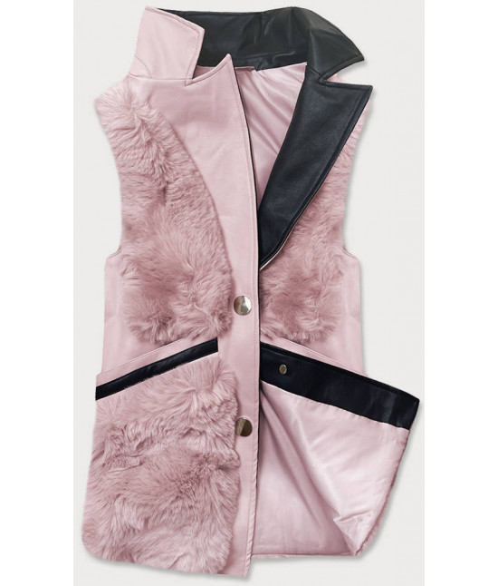 Elegantná dámska vesta z kožušinou MODA9593 ružová