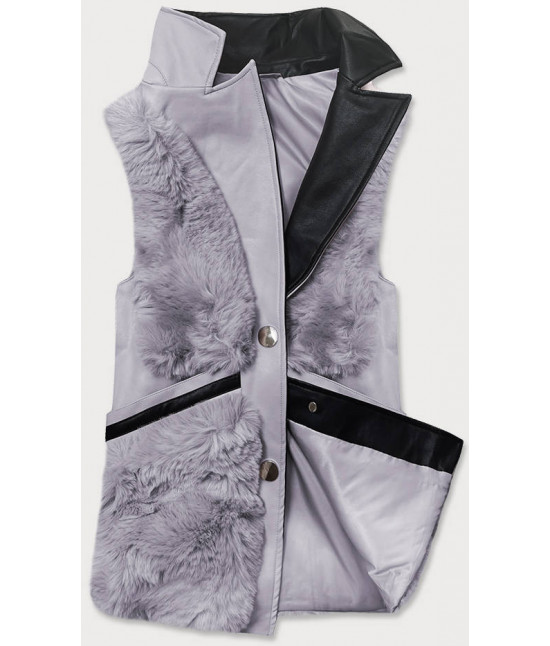 Elegantná dámska vesta z kožušinou MODA9593 šedá