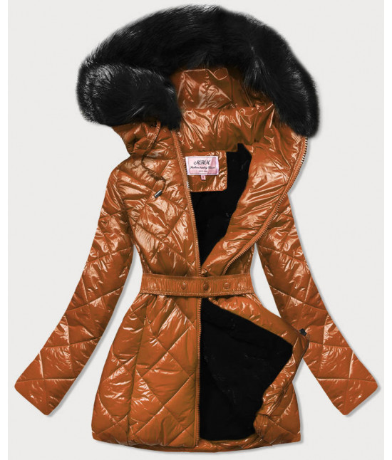 Lesklá dámska zimná bunda MODA756 karamelová