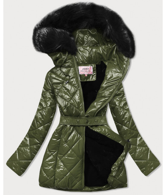 Lesklá dámska zimná bunda MODA756 khaki