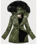 Lesklá dámska zimná bunda MODA756 khaki