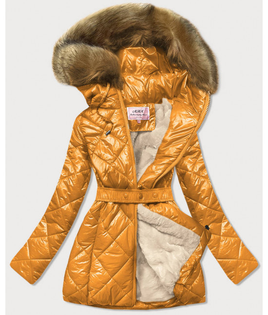 Lesklá dámska zimná bunda MODA756 žltá