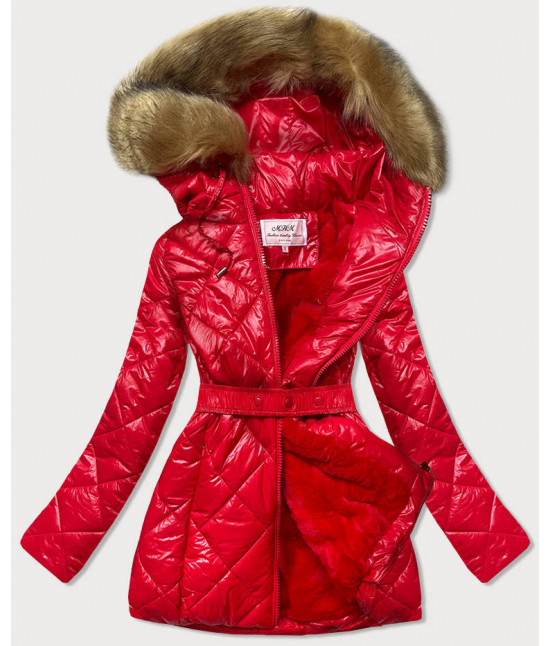 Lesklá dámska zimná bunda MODA756 červená