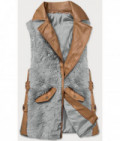 Dámska elegantná vesta z eko-kože MODA592 karamelovo-šedá