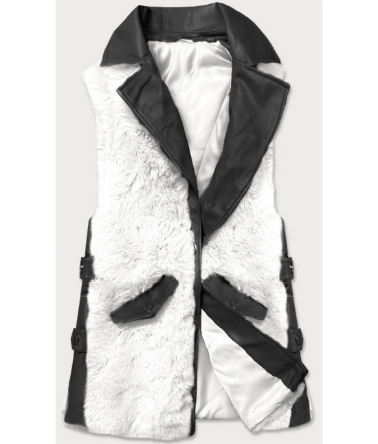 Dámska elegantná vesta z eko-kože MODA592 čierno-biela