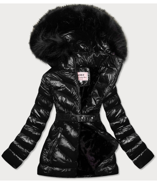Lesklá dámska zimná bunda MODA673 čierna