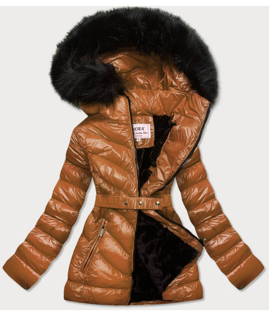 Lesklá dámska zimná bunda MODA673 karamelová