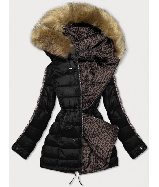 Dámska obojstranná zimná bunda MODAW556 čierno-hnedá