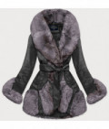 Elegantná koženková zimná bunda MODA2018 čierno-šedá