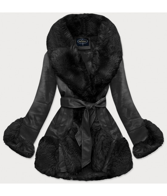 Elegantná koženková zimná bunda MODA2018 čierna