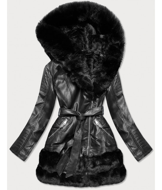 Dámska koženková zimná bunda MODA9736 čierna