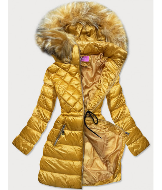 Prešívaná dámska zimná bunda s kapucňou MODA8957 žltá