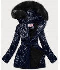 Lesklá dámska zimná bunda MODA756 tmavomodrá