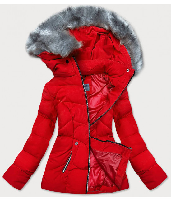 Krátka dámska zimná bunda s kapucňou MODA538 červená XXL