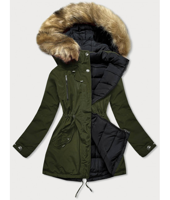 Obojstranná zimná bunda MODA557-1BIG khaki-čierna