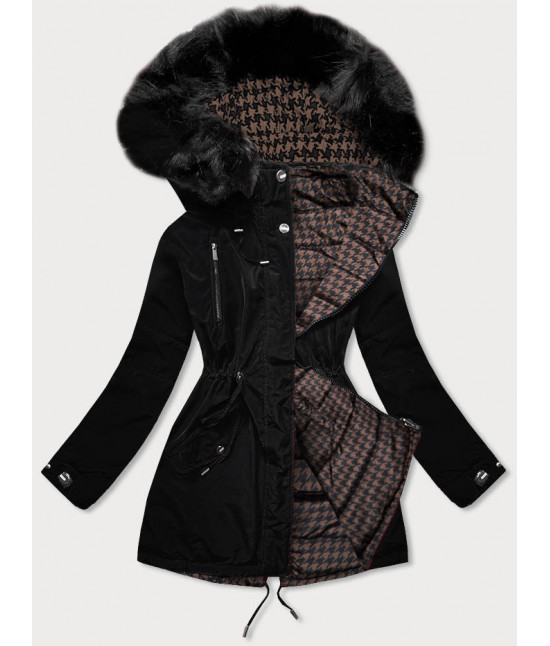 Obojstranná dámska zimná bunda MODA557 čierno-hnedá
