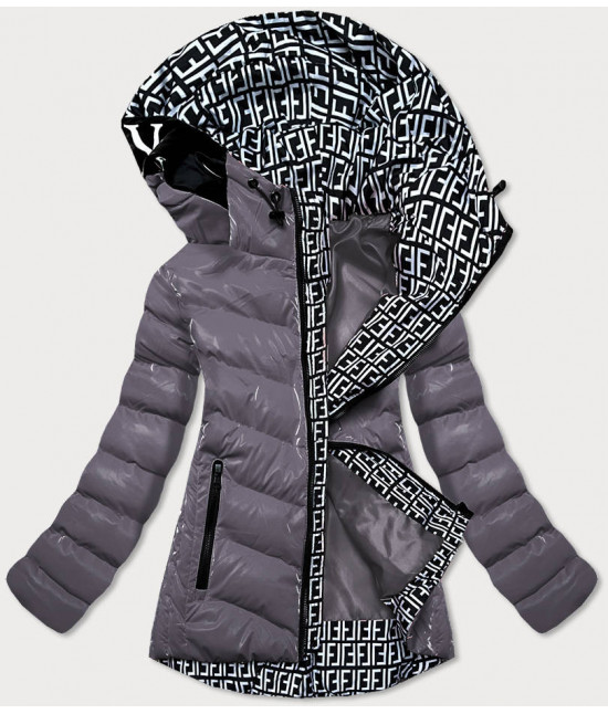 Dámska zimná lesklá bunda s ozdobnou podšívkou MODA810 šedá