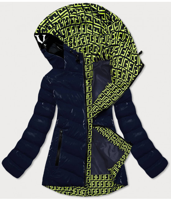 Dámska zimná lesklá bunda s ozdobnou podšívkou MODA810 tmavomodrá