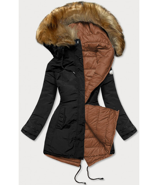 Dámska obojstranná zimná bunda MODA1508 čierna-karamelová