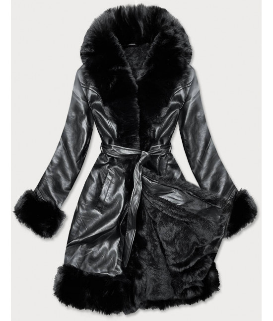 Dámsky koženkový kabát MODA9738 čierny