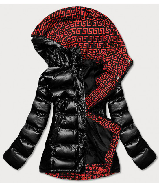 Dámska prešívaná zimná bunda s kapucňou MODA817 čierno-červená
