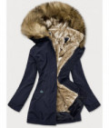 Dámska zimná bunda s kožušinou MODA1005 tmavomodrá