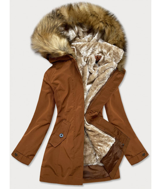 Dámska zimná bunda s kožušinou MODA1005 karamelová