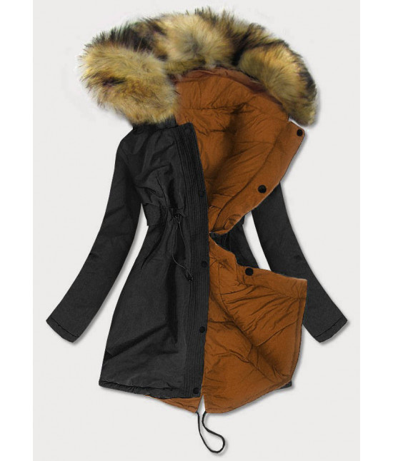 Dámska obojstranná zimná bunda MODA136 čierno-karamelová