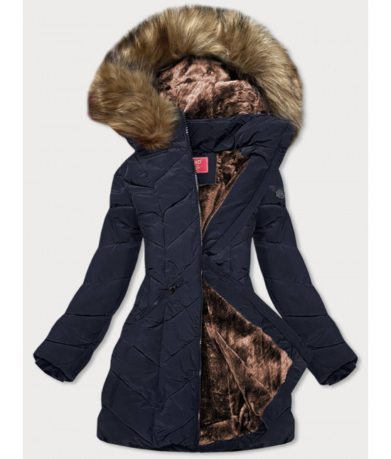 Dámska zimná bunda s kapucňou MODA1308 tmavomodrá