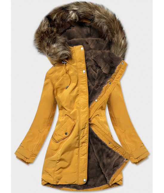 Dámska zimná bunda s kožušinou MODA1501 žltá
