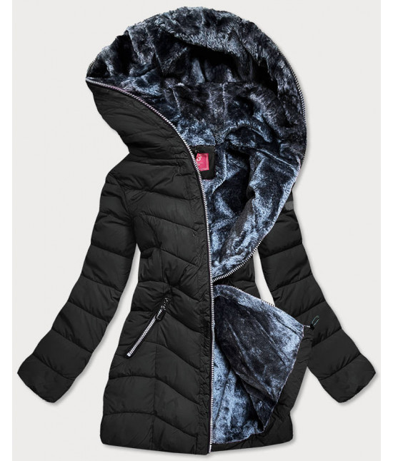Dámska zimná bunda s kožúškom MODA2007 čierna veľkosť S