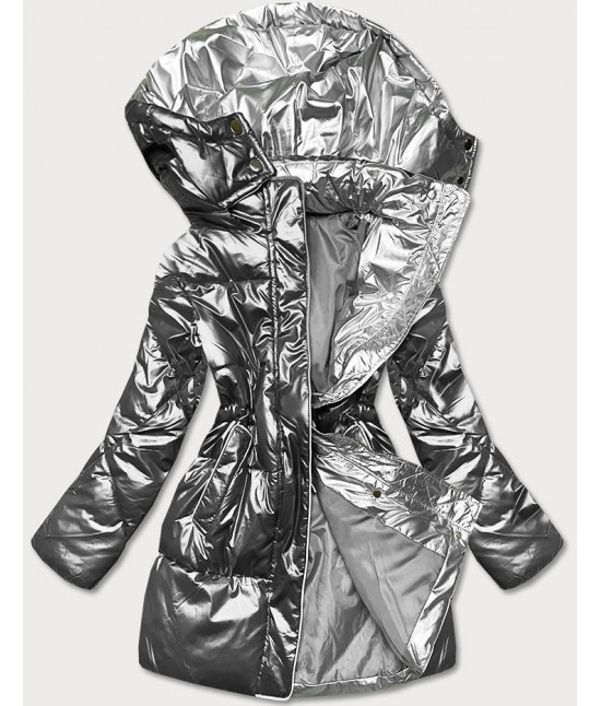 Lesklá ľahká dámska zimná bunda MODA016 šedá