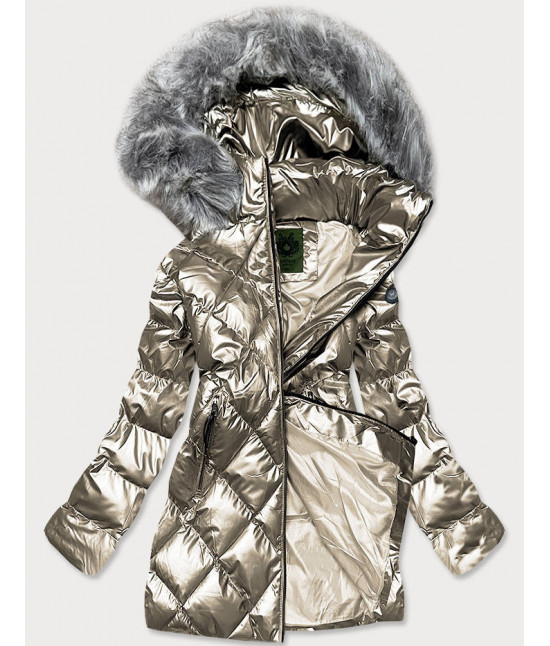 Dámska zimná metalická bunda MODA585BIG svetlozlatá