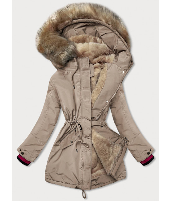 Dámska zimná bunda s kapucňou MODA579BIG béžová