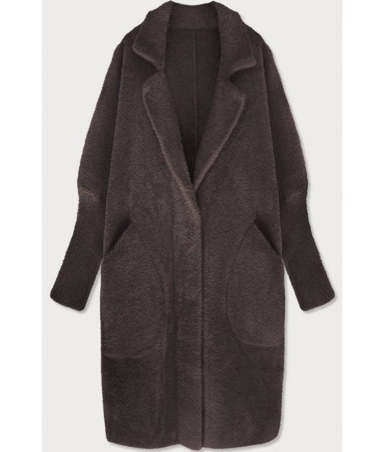 Dlhý dámsky vlnený kabát alpaka MODA102 čokoládový