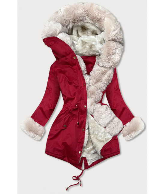 Dámska zimná bunda s kožušinou MODA888 červená