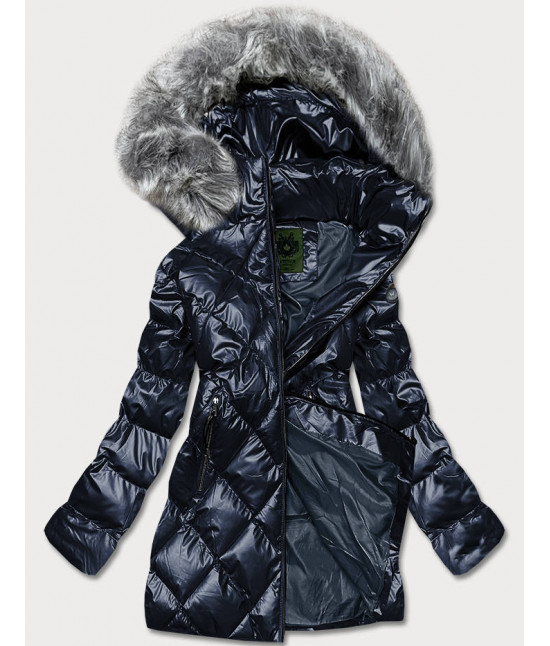 Dámska zimná metalická bunda MODA585BIG tmavomodrá veľkosť 6XL