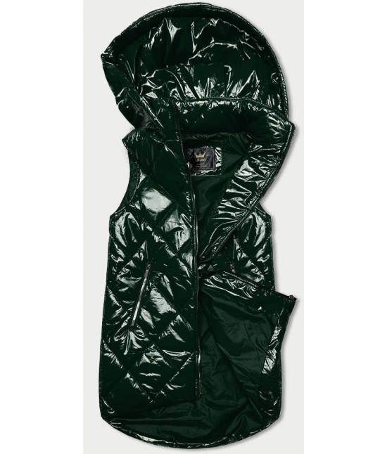 Dámska lesklá vesta s kapucňou MODA7005BIG tmavozelená