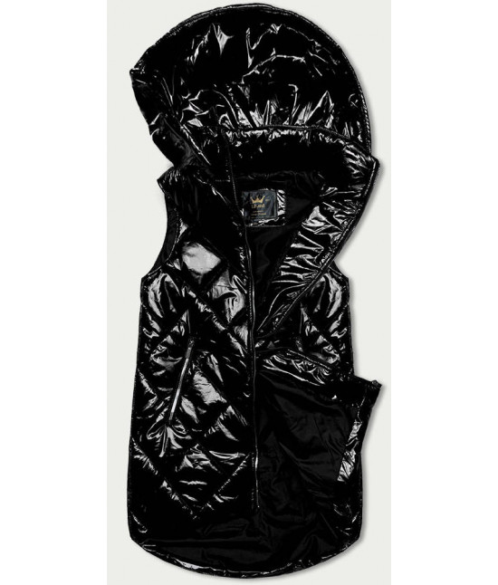 Dámska lesklá vesta s kapucňou MODA7005BIG čierna