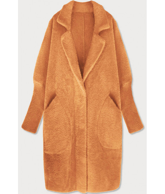 Dlhý dámsky vlnený kabát alpaka MODA102 pomarančový