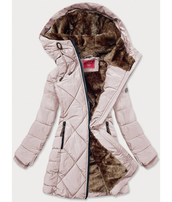 Dámska zimná bunda s kapucňou MODA21003 béžová veľkosť L