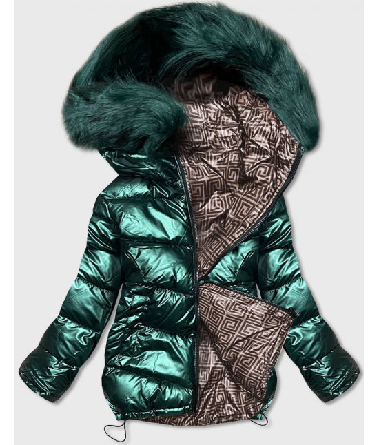 Dámska obojstranná zimná bunda MODAHS806 zeleno-béžová