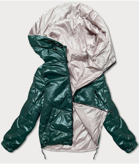 Krátka dámska obojstranná bunda MODA2204 zeleno-béžová