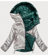 Krátka dámska obojstranná bunda MODA2204BIG zeleno-béžová